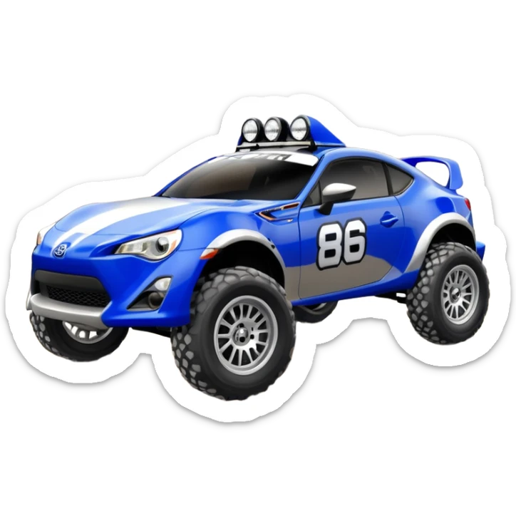 2013 scion fr-s ultramarine off road 4wd monster Baja dessert stadium racer number 86 with large fancy silver wheels  sticker