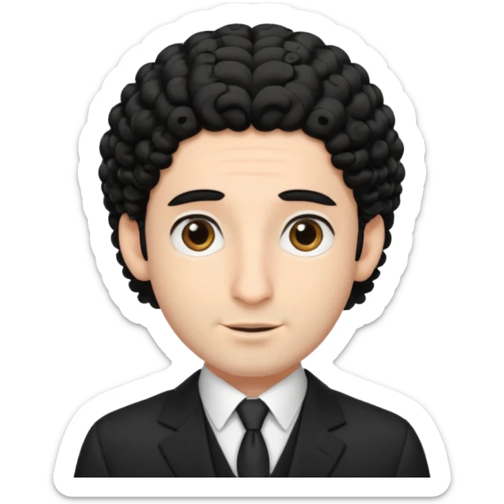 jewish man with a black kippah, black hair, large nose, wearing a black suit with a white shirt, and has curls/peyot hairstyle sticker