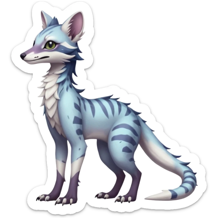 Feral Rare Fantasy dark pastel-white-gradients Vernid-Sergal-Genet-species by LiLaiRa, random markings, tufted ears, full body, 4 legs sticker