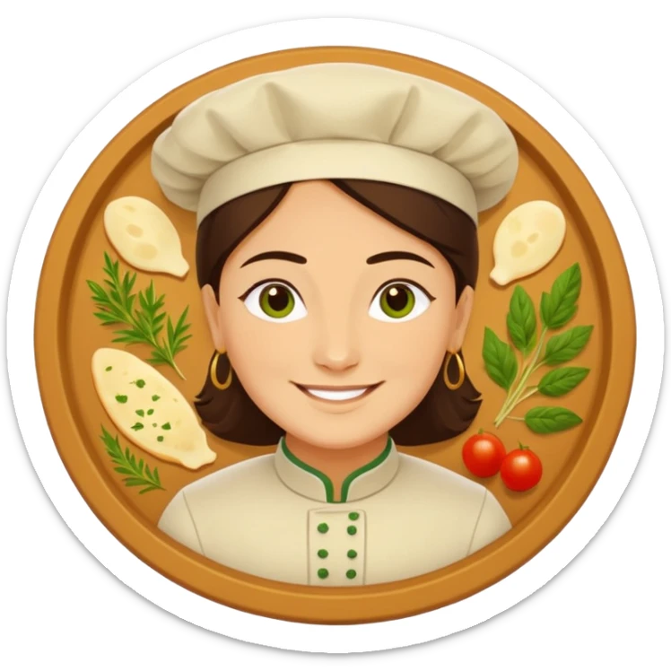 Georgian cuisine avatar in bright emoji-style illustration. Khachapuri and herbs, rich golden and green colors, simple shapes, flat design, strong character. sticker
