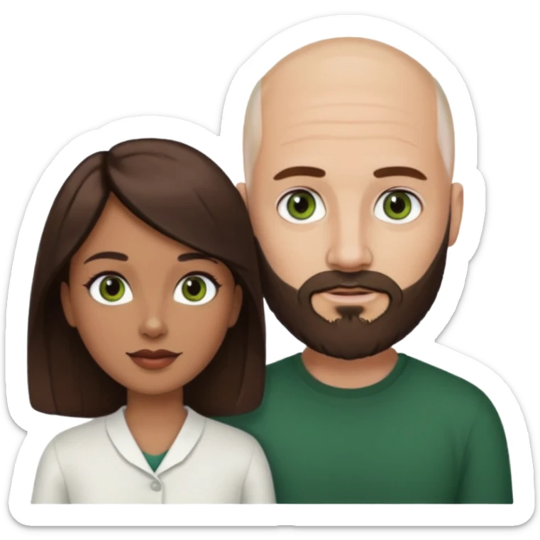 Man beard bald white dark green eyes, woman medium hair brown brown eyes latina  sticker