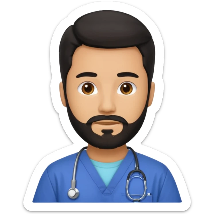 male with a scrubs and blanck hair and tan skin and beard sticker