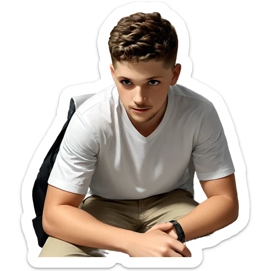 smiling boy in white shirt sticker