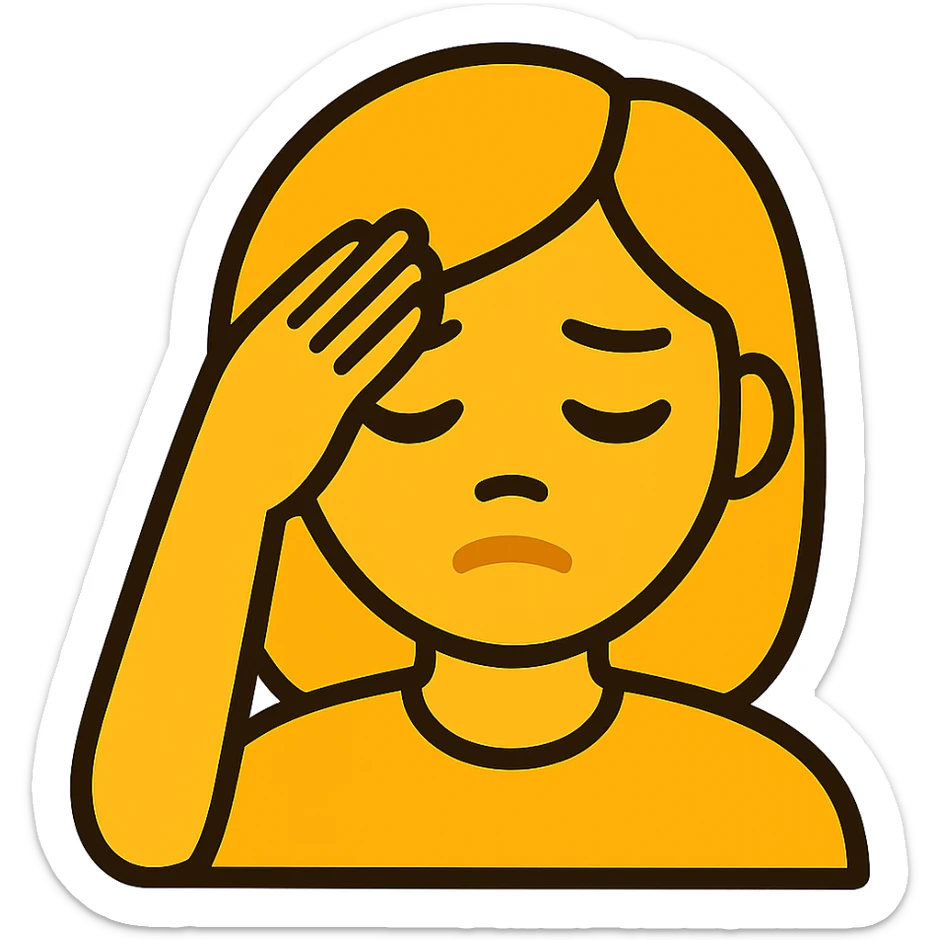 Edit the image of a female designer touching her forehead into an emoji style with no background. Focus on capturing the emoji aesthetic while keeping the subject isolated without any background. sticker