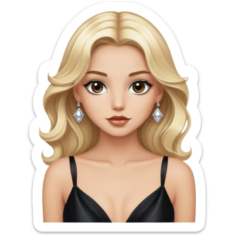 Luxury blonde model, brown eyes, sleek wavy hair, black silk gown with diamanté straps sticker