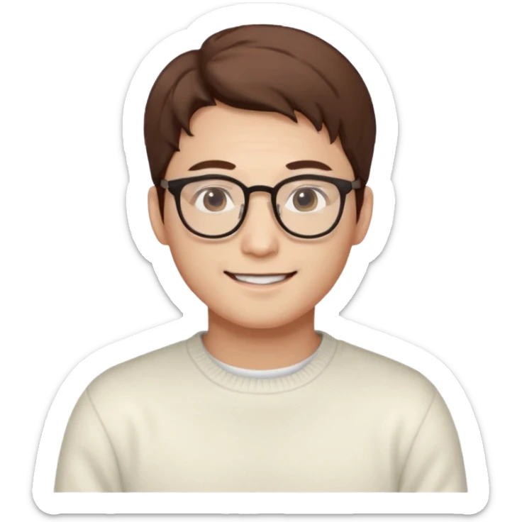 Korean 31-year-old male marketer / White sweater / Glasses / White face / Smiling expression / Brown hair sticker