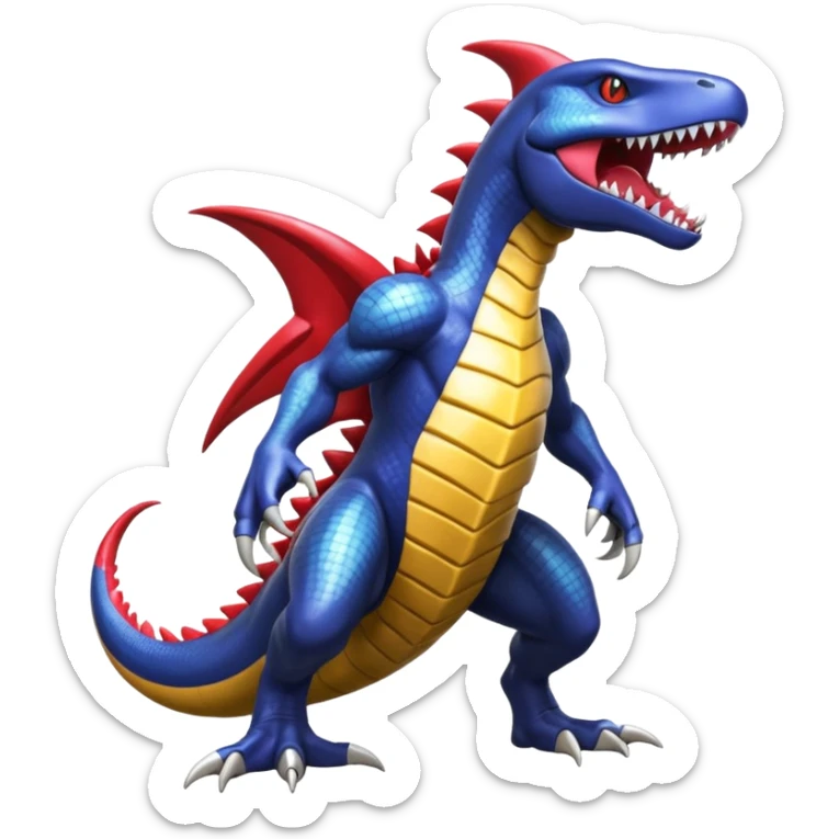 Shiny Exotic Colorful epic Garchomp-Koraidon-Fakémon-hybrid-creature (full body)  sticker