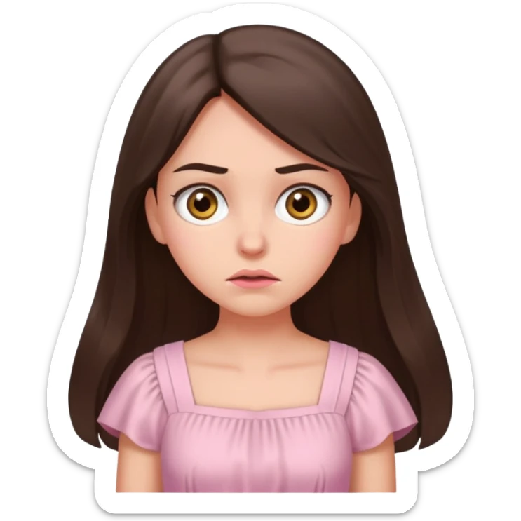annoyed long brunette hair girl with hazel eyes wearing light pink dress sticker