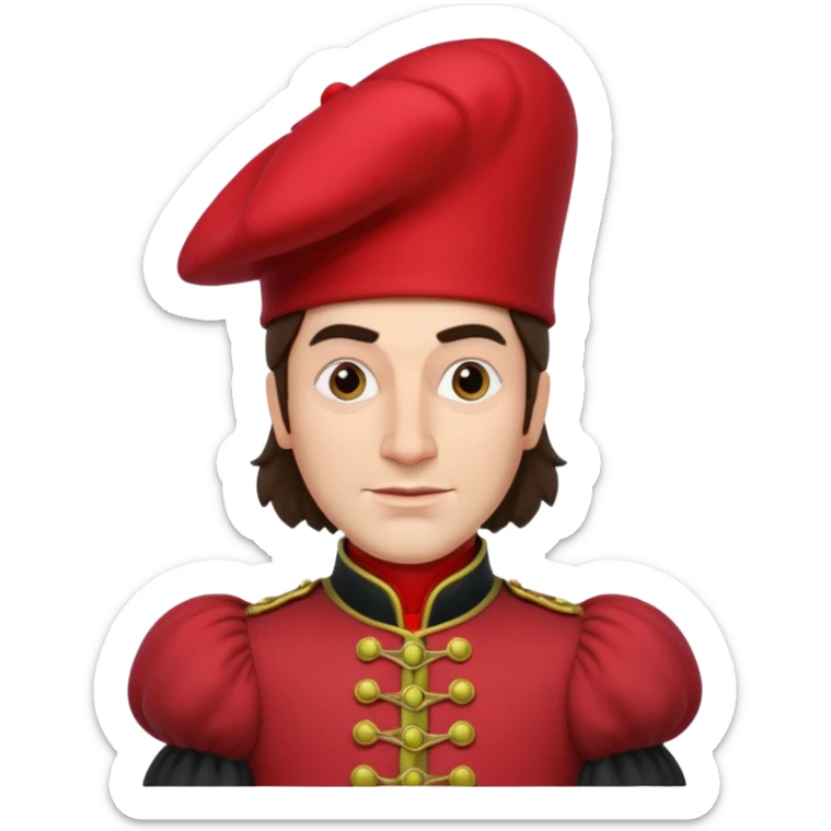 lord farquad avec un chapeau rouge plat sur le dessus, il a un vêtement rouge avec des manches bouffantes sticker