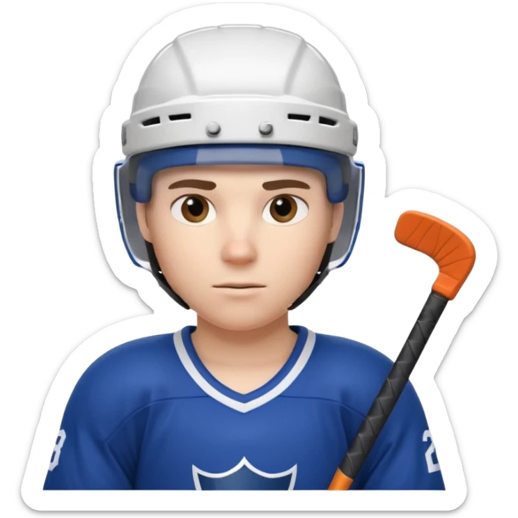 ice hockey player portrait, head and shoulders only, wearing hockey helmet with visor, team jersey collar, holding hockey stick near shoulder, focused competitive expression, 3D cartoon style, mobile game icon style, clean background, no text, no watermark

 sticker