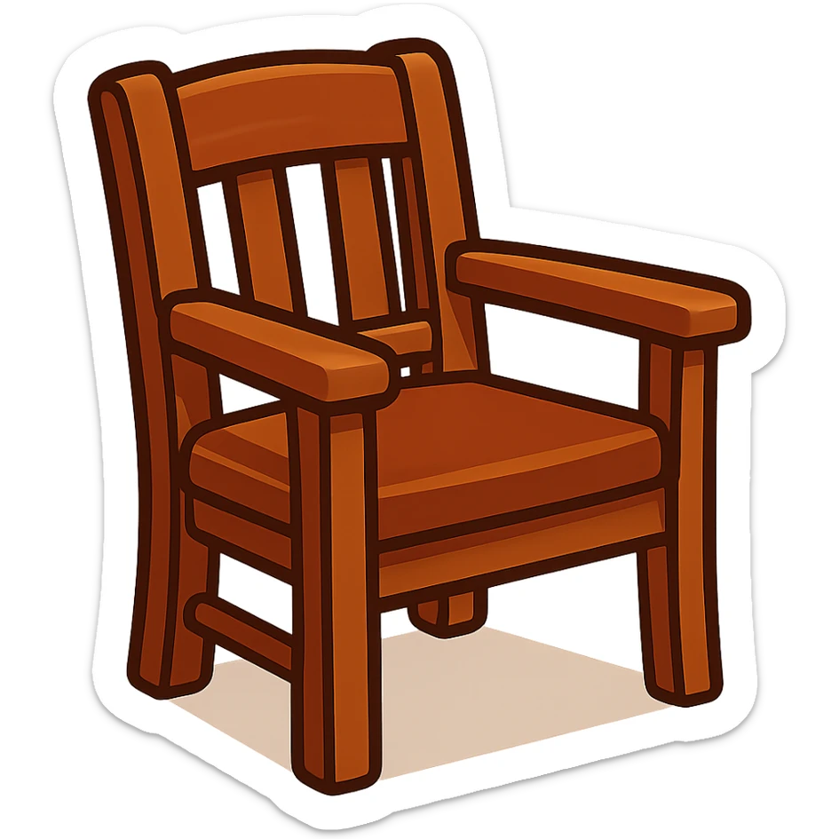 wooden chair, chocolate color, cozy and inviting, vibrant toon style sticker