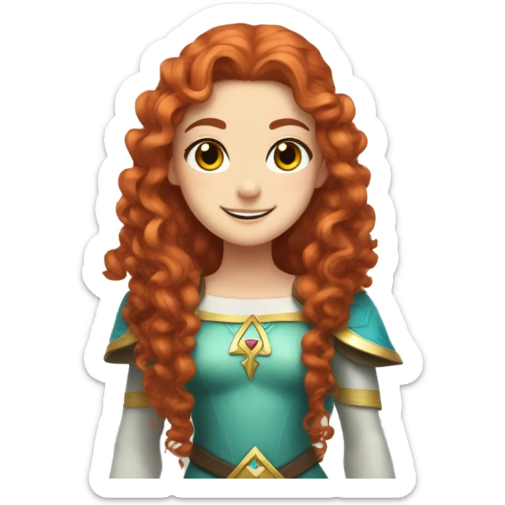 a white girl with long red curly hair and freckles, cosplaying Princess Zelda posing and smiling sticker