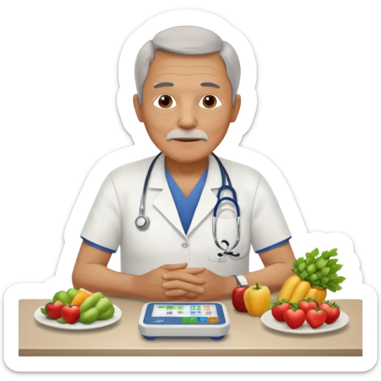 puedes crear una imagen de un abuelo de 63 años con una enfermedad cardiovascular?? pero puedes poner donde creas adecuado ya sea al rededor o donde se vea vbien habitos saludables como buena alimentacion signos vitales.. sticker