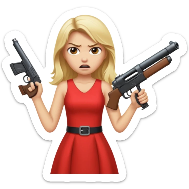 Sexy Beautiful blonde Long Hair Gangsta girl in a hot Dress Looks with big tits angry  with a big gun sticker