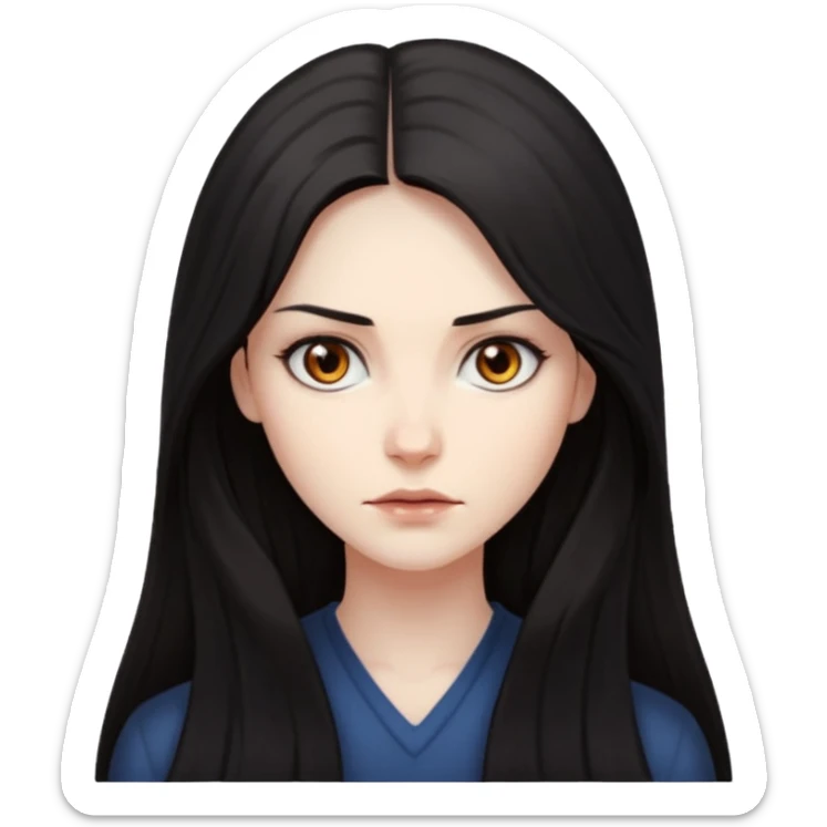 Mysterious, intense stare, hard to read but magnetic. woman long hair
more dinamic emoji  sticker