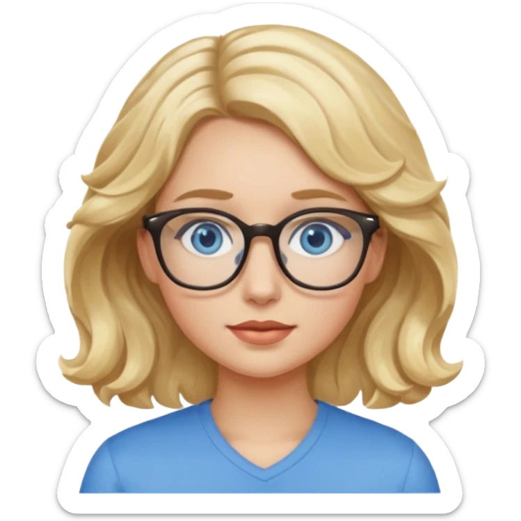 Wavy Blonde hair girl with blue eyes and glasses sticker