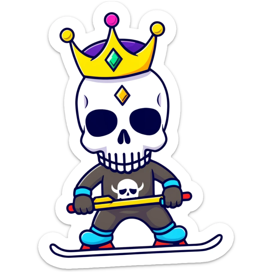 vibrant multicolored skull wearing a jeweled crown and bright colorful ski mask sticker