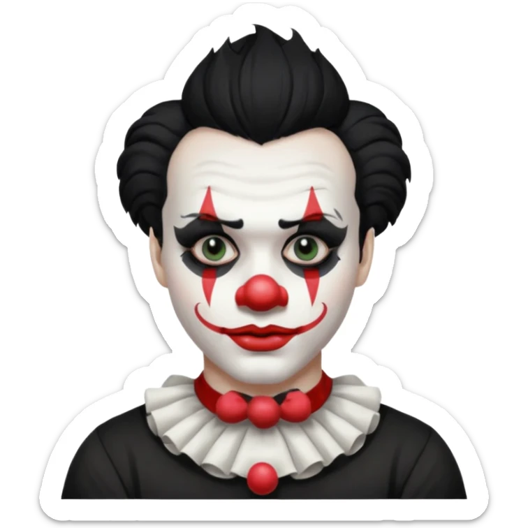 man with black hair only black and white clown makeup black eye makeup black lipstick black t-shirt sticker