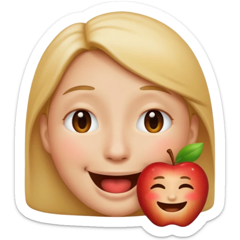Make me an apple emoji of a person smiling with eyes closed and an open mouth with no teeth sticker