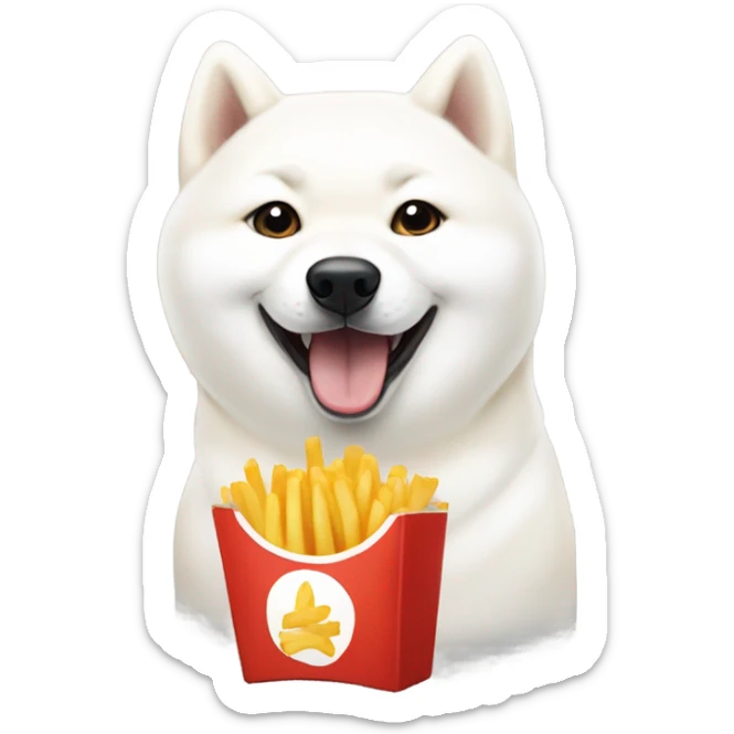 White Shiba inu eating french fries sticker