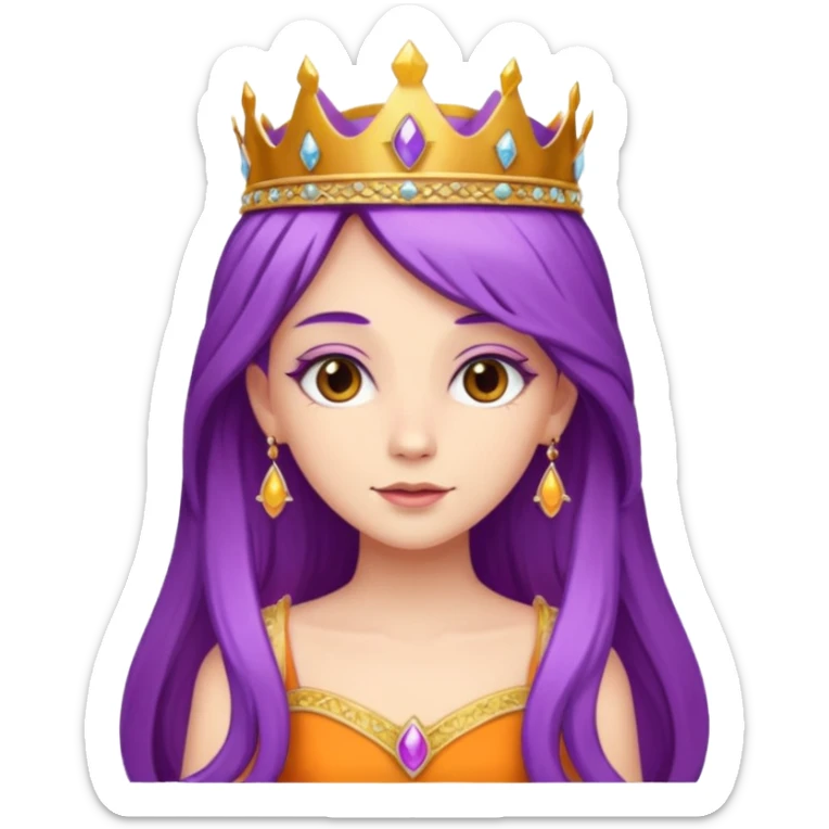 Princesses with long Purple Hair in Gown with gold Tiara, orange dress sticker