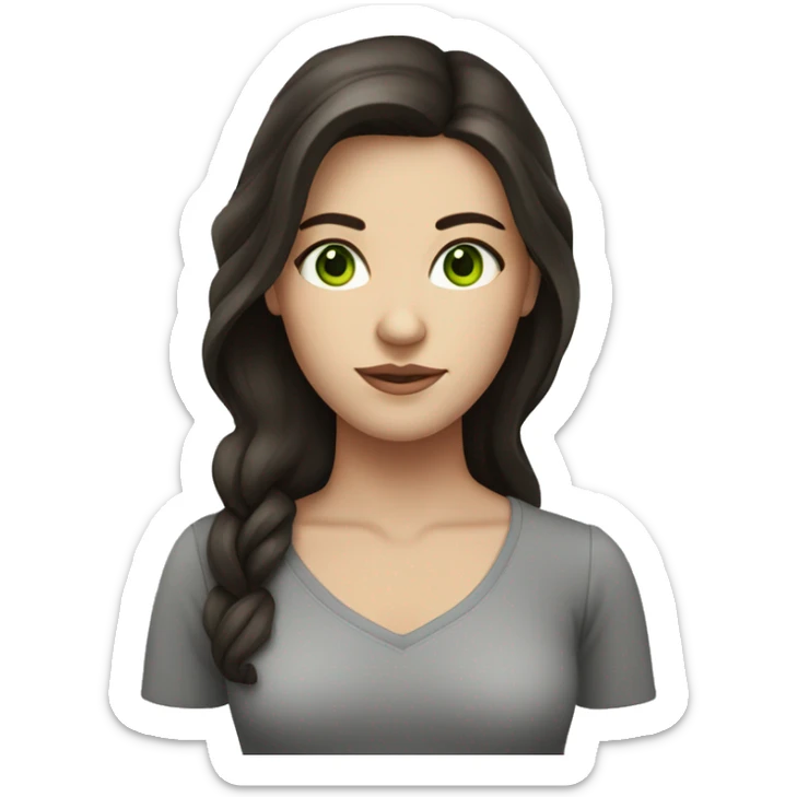 Woman with long dark brown hair and green eyes and fair skin sticker