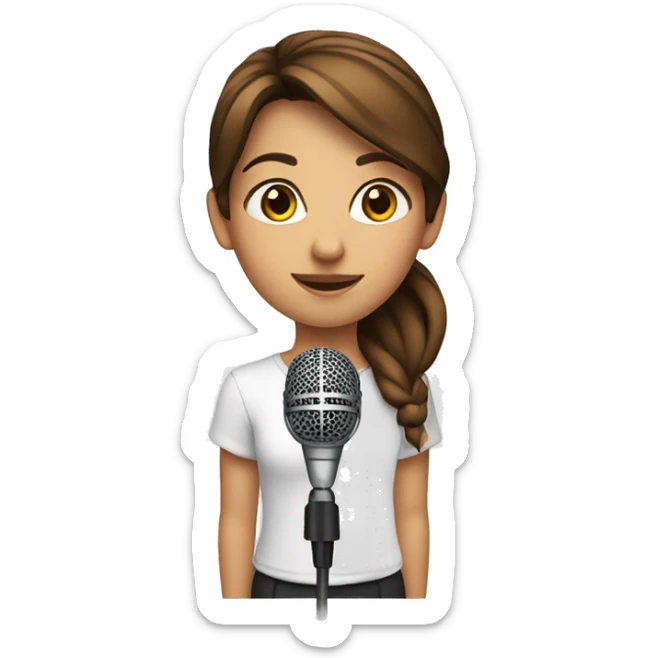 girl-with-brown-straight-hair-brown-eyes-holding microphone white shirt sticker