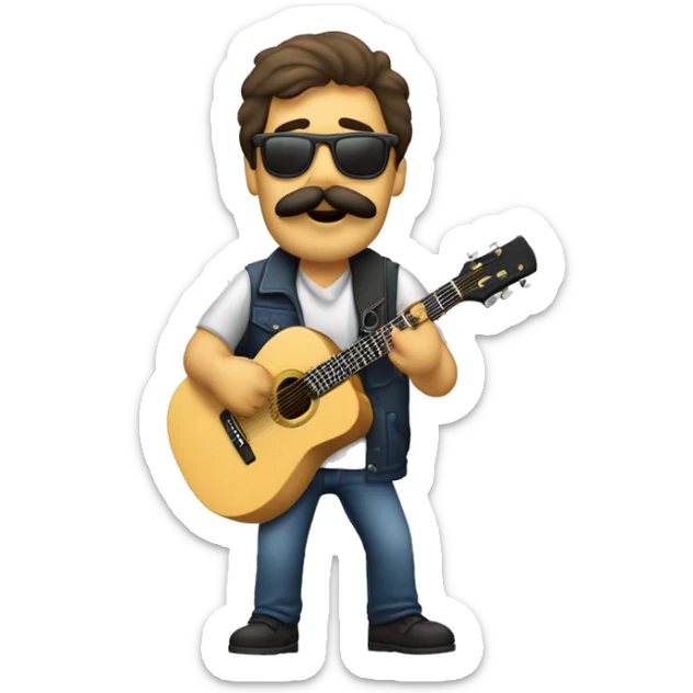 Hombre rubio con gafas y bigote rubio tocando la guitarra eléctrica delante de un molino de viento sticker
