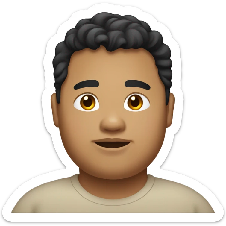 Southeast Asian male with black, wavy hair, light brown skin, and obese. sticker