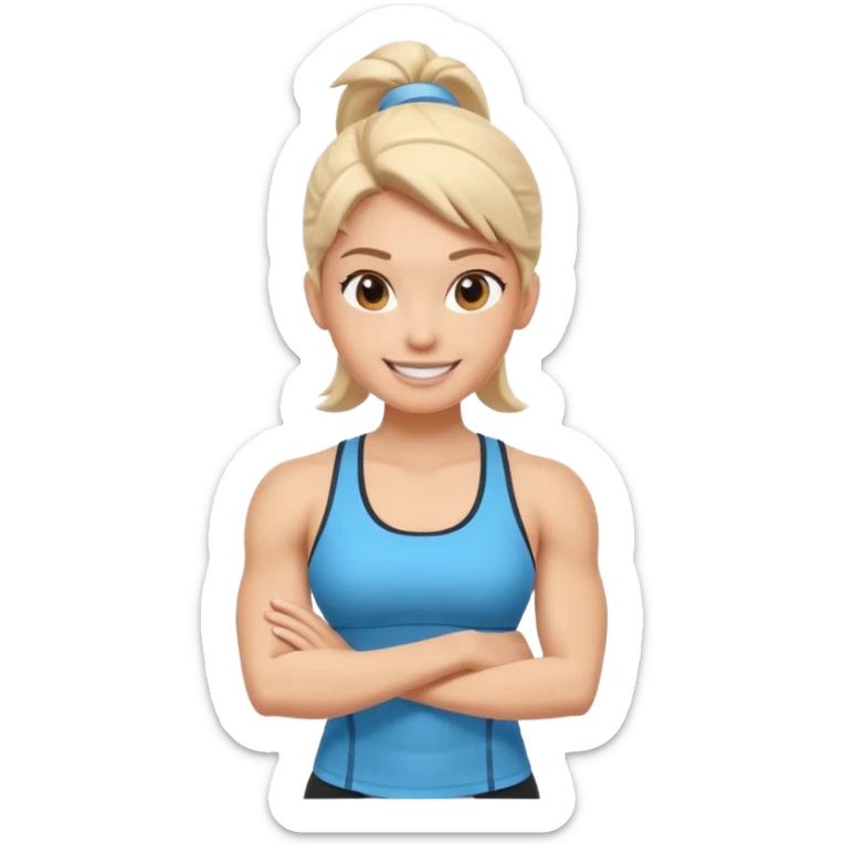 cute fitness coach portrait, head and shoulders only, sporty tank top, friendly smile, strong look, 3D cartoon, mobile game icon style, clean background, no text, no watermark
 sticker