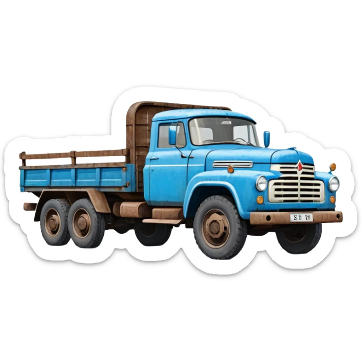 ZIL-130 Soviet truck with blue cabin and flatbed, classic Russian cargo truck from 1960s sticker