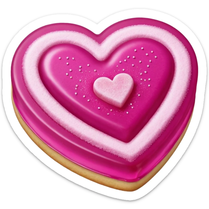 Realistic shortbread cookie in the shape of a heart with Fuchsia color jelly middle filling and sprinkled powder sugar on top. sticker