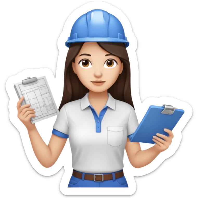 architect woman light skinned dark brown hair in WHITE POLO, long hair but then wearing proper architeture attire sticker