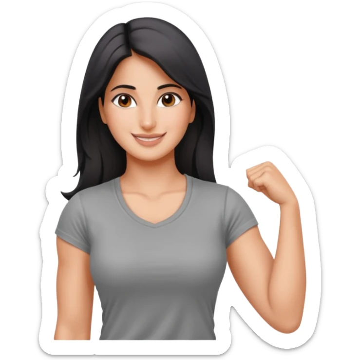 ipretty bratz emoji of katrina kaif wearing a grey tee, muscular sticker