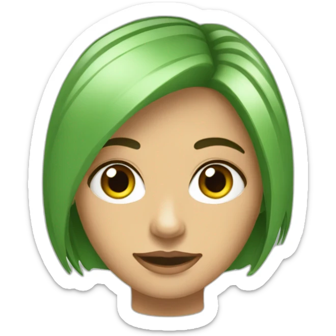 Mujer verde, cabello lacio largo, ojos rasgados facciones finas sticker
