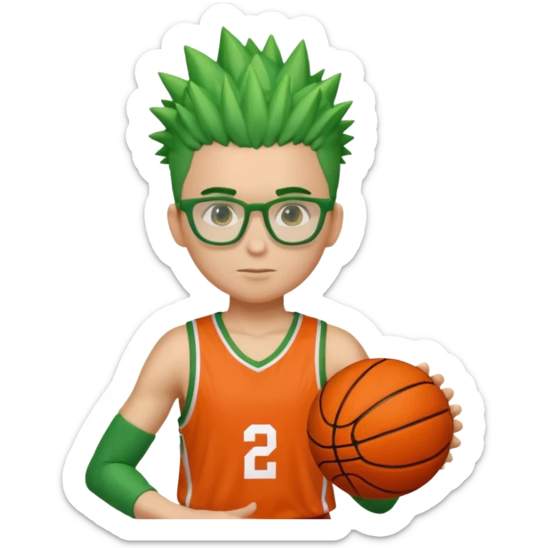 Green-Haired Athlete – Green spiky hair, orange basketball uniform, glasses, holding ball.


 sticker