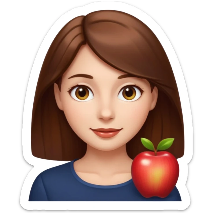emoji of a beautiful woman with soft facial features, smooth skin, gentle smile, expressive eyes, and shiny hair. Clean lighting, warm tones, elegant and friendly expression, minimalist white background, polished Apple emoji aesthetic sticker