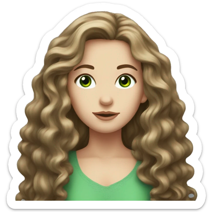 white girl with very long wavy brown middle hair with green eyes sticker