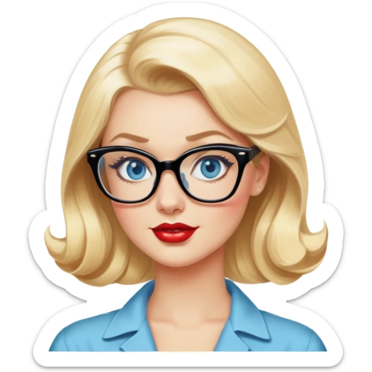 Blonde hair, blue eyed, wearing glasses 50's style pinup looking very sexy sticker
