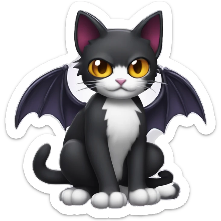 Cute edgy cool kawaii vampiric dark cat-Fakémon-Digimon with bat-wings as ears sticker