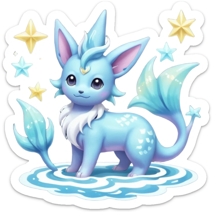Magical pastel iridescent nebulae starry shiny glittery Suicune-Vaporeon-Primarina-Amaura-Pokémon-Fakémon-fusion, full body sticker
