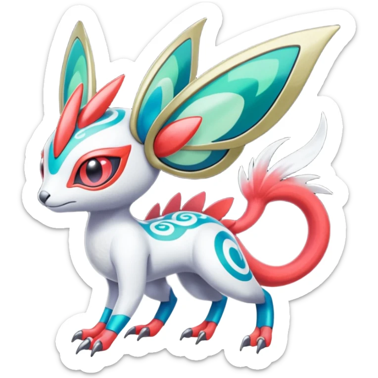 Shiny Colorful Cyber-Vernid-Trico-Meloetta-Latias-Koraidon-Peppercat-Protogen-Pokémon-Digimon-Fakémon-fusion-hybrid-creature sticker