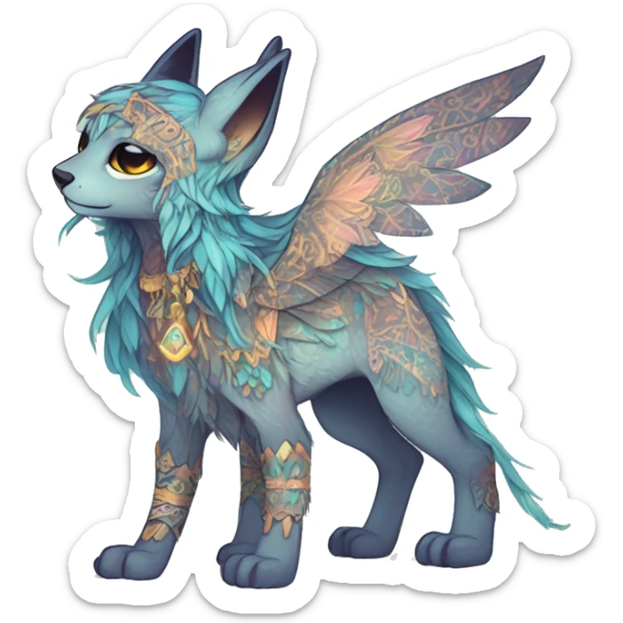 cute Kawaii edgy ethereal shy epic fantasy animal fursona Fionbri creature by griffsnuff & LiLaiRa & Falvie with exotic colors with intricate patterns full body sticker