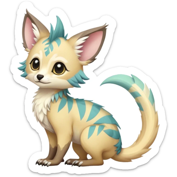 Feral Rare Fantasy cute realistic pastel tropical Vernid-Trico-species by LiLaiRa, random markings, tufted tail, tufted ears, full body sticker