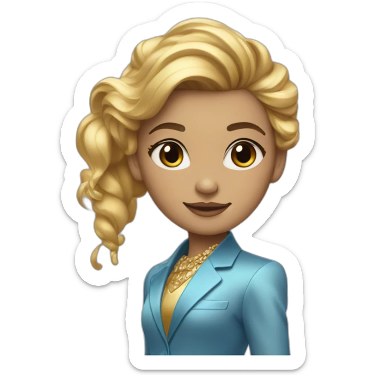 Posh-girl-with-golden-suit-and-blue-eyes-and-rainbow-unicorn-hair sticker