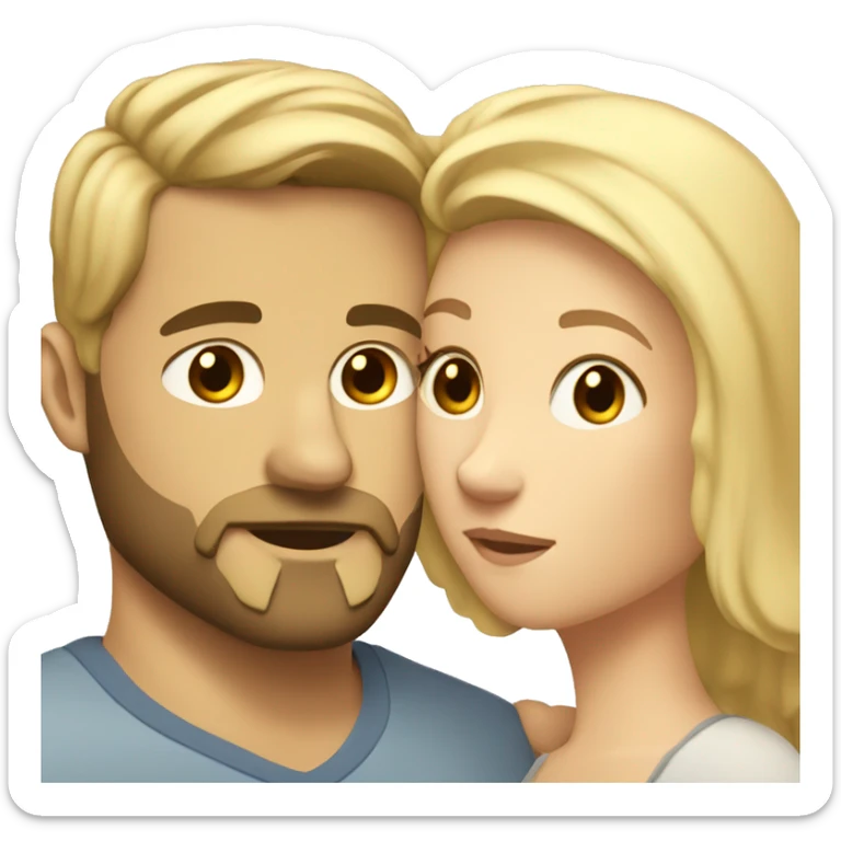 White couple cuddling guy with a lil beard and woman with blonde hair sticker
