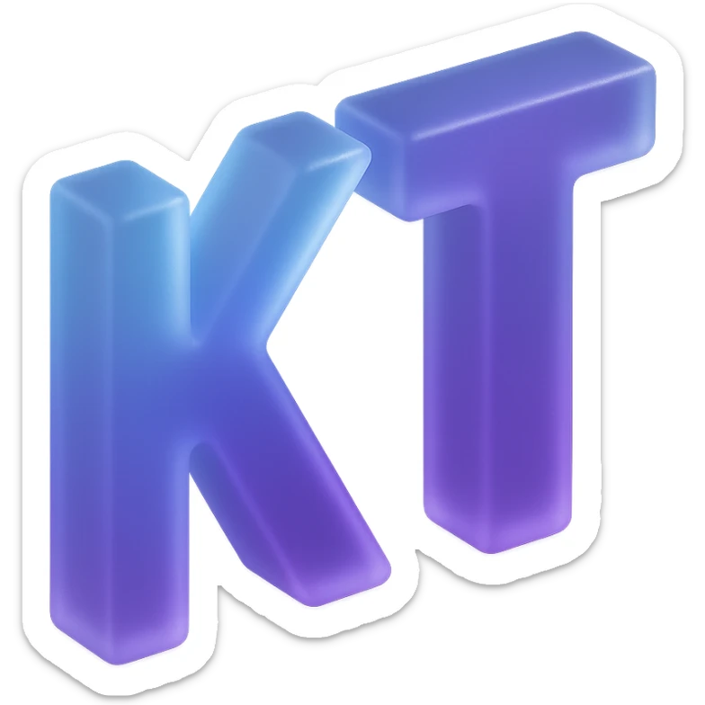 the letters KT with a fancy colorful gradient for the color with blue and purple, make it flat sticker