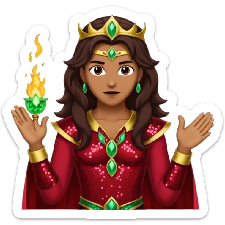 Samael, Poison of God from Gods and Goddesses with tan skin, long dark brown hair, dark red sequin outfit sticker