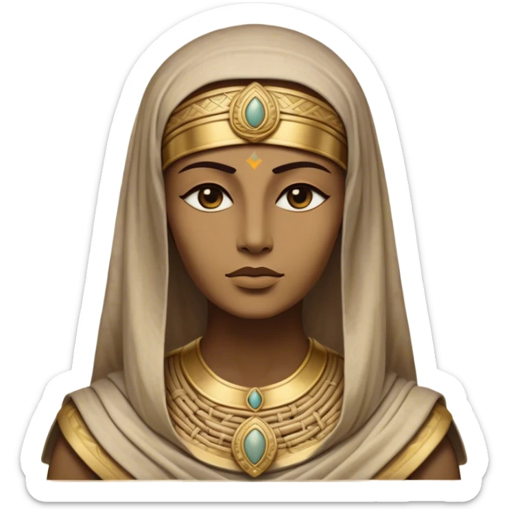 Cinematic Noble Mummy Portrait Emoji, Regal and timeless, with a meticulously wrapped, ancient form in muted earth tones accented by faded gold, exuding an air of forgotten majesty and solemn duty, simplified yet elegant with intricate bandage details, highly detailed and softly glowing, evoking the dignified mystery of an eternal sentinel guarding long-lost secrets! sticker