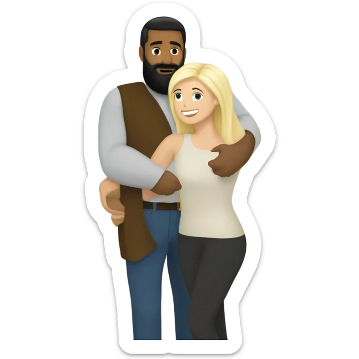 Caucasian man, short black hair, long beard, hugging a white woman, blonde hair  sticker